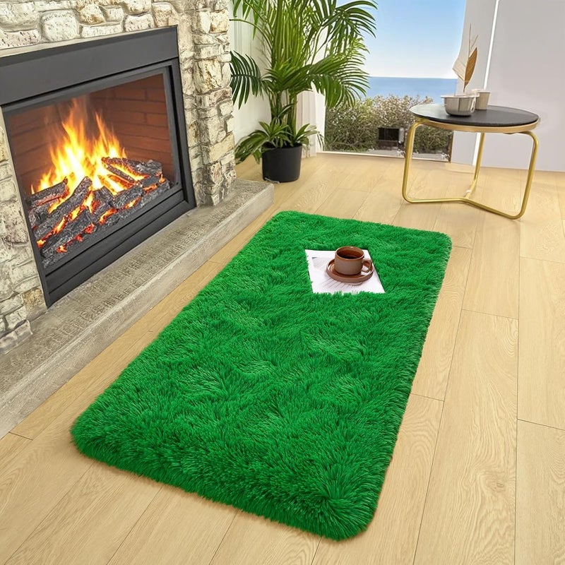 AROGAN 2x4 Feet Soft Runner Rugs for Bedroom Plush Fluffy Rug, Shag Furry Area Rug Carpet Non Shedding for Nursery Children Kids Girls Room Home Hallways Decorative, Green - Image 1